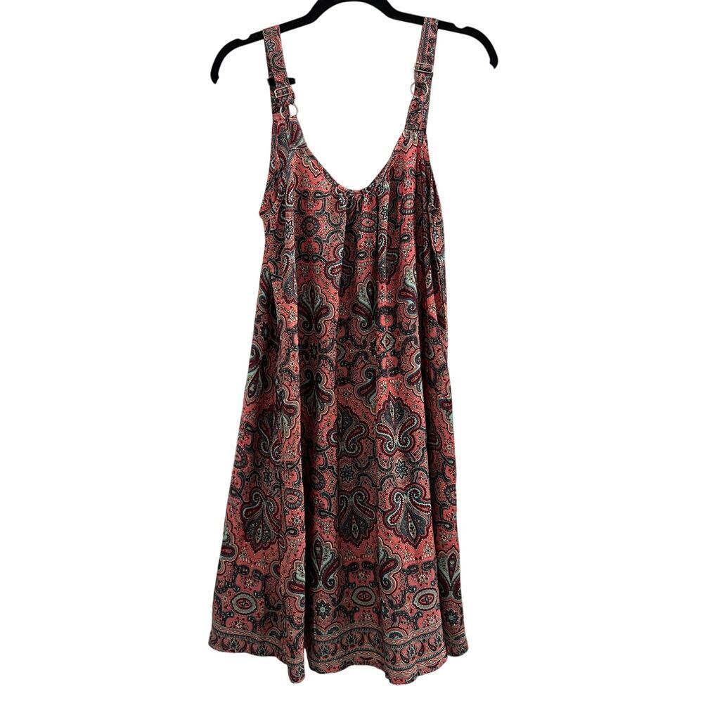Paani Anthropologie Pink Coral Paisley Metallic Gold Swing Dress size M - Picture 2 of 5